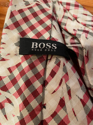 VNTG Hugo Boss Plaid Flower Silk Tie~MTS|113785