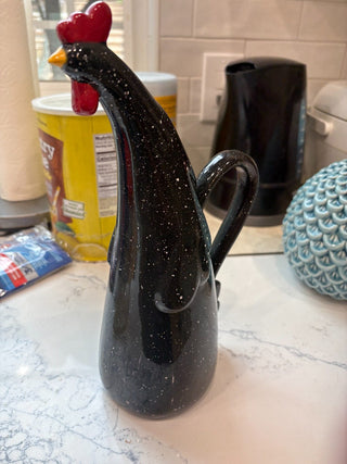 Vtg. Black Ceramic Art Studio Speckled Rooster Vase 11" RCD