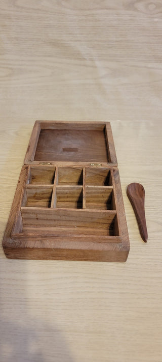 JMD- Antique India Wood Carved Spice Box- RSV|86363