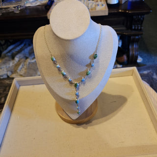 .925 14 stone turquoise lariat 18 in  necklace
