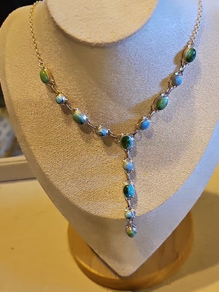 .925 14 stone turquoise lariat 18 in  necklace