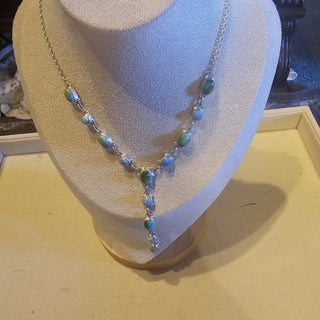 .925 14 stone turquoise lariat 18 in  necklace