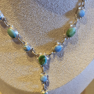 .925 14 stone turquoise lariat 18 in  necklace
