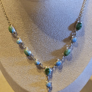 .925 14 stone turquoise lariat 18 in  necklace