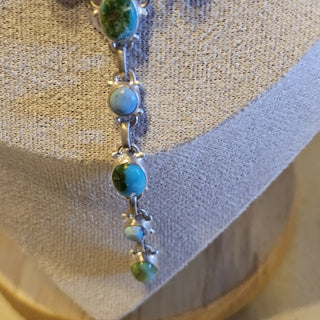 .925 14 stone turquoise lariat 18 in  necklace