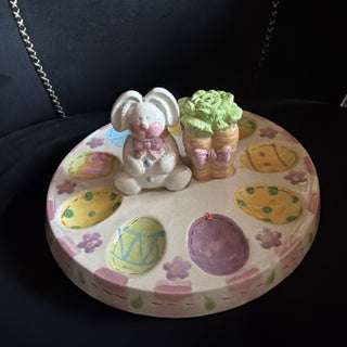 Ceramic White & Pink Easter Egg Plate Bunny & Carrot decorative #62 VV MTS|166038
