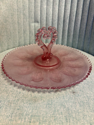 Imperial Pink Candlewick Egg Plate w/ Heart Handle -RSV