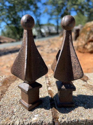 Set of 2 Vintage Cast Iron Finial Fence Topper 4-Sided 5.5”
