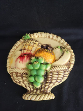 1955 8" Chalk Ware Fruit Basket Wall Plaque RCD|96416