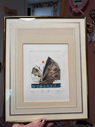 Tom K. M. Lai Signed Framed Watercolor Chinese Junk Ship MTS