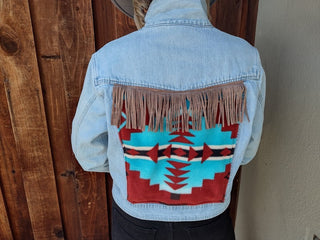 Jean Jacket Aztec Style Ladies Med