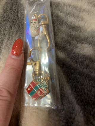 SET OF 2 festive Christmas snowman and gift box enamel charms