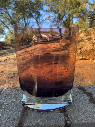 JP 8.25” AS IS Vintage Glass Vase Purple Amethyst Hand Blown