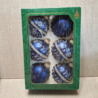Krebs Blue Designer Glass Ornament Box of 6 MTS|124082