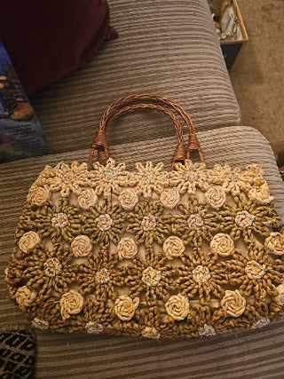 AD. Boho Woven Straw Flower Vintage Purse