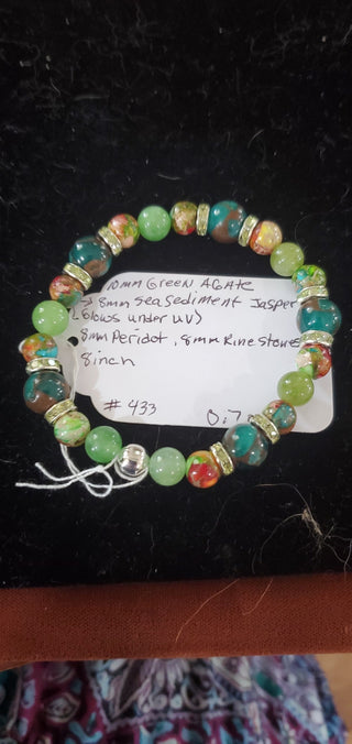 Bracelet #433  green agate, peridot, jasper