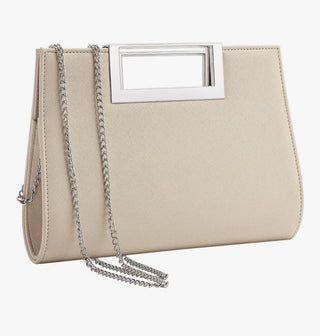 Women's Taupe & Silver Evening Bag/Clutch with Metal Strap RCD