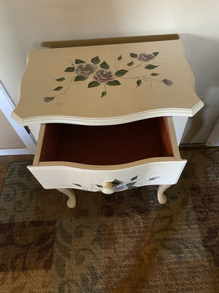 White flowered end table, 26x18.5x12 inches