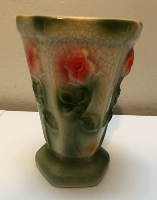 Vtg 1950s Bloom-Rite Rose Ceramic Crackle Vase MTS|53006