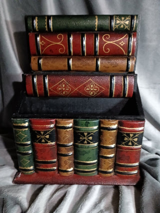 Vintage leather and wood desk organizer rsv