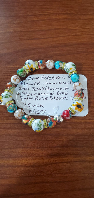 Bracelet #467 10mm porcelain sunflower beads|63750