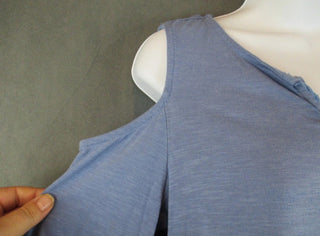 Chicos Top Womens Blue embrodidered Boho Cold Shoulder Flare Sleeve #63 VV MTS|106400