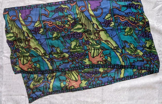 Zazou Rayon Blue Green Stained Glass Grapes Tree Design Scarf #63 VV MTS|103403