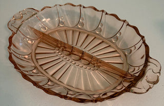 vintage pink depression 2 part oval relish dish rsv|157911