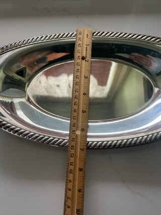 WM Rogers Silver Plated Oval Bread Tray Rope Edge Serving Platter Dish