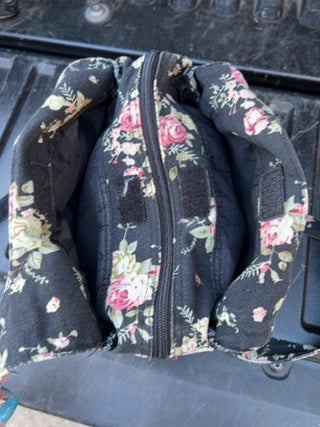Magnolia floral black denim shoulder bag