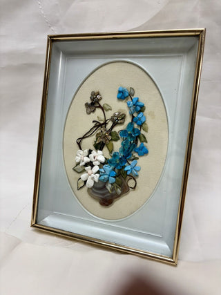 Vintage Shell and Stone Framed Flower Art RSV