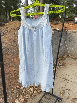 Blue Adonna Embroidered 100% Cotton Nightgown Cottagecore Size Small