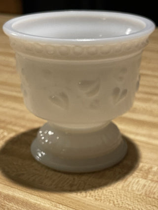 4" Footed Milk Glass Vessel w/ Heart/ Ivy Motif--SP MTS