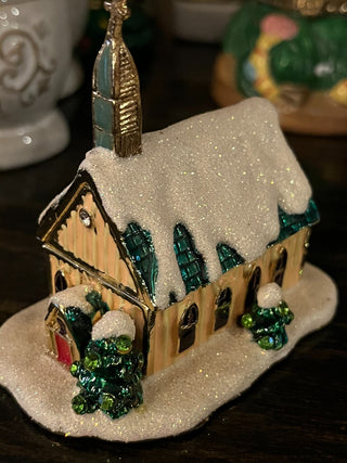 Vintage Pewter Church Hinged Trinket Box RSV|123735