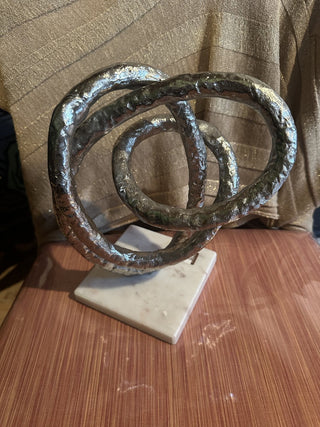 #62 VV VMetal Knot On Marble stone Base Art Sculpture  Statue  MTS