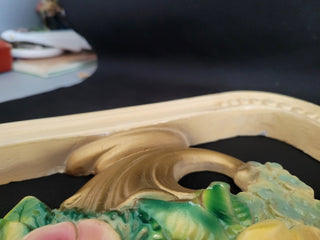 Vintage 11' Square Chalk Ware Flowers Wall Plaque RCD|96444