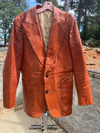 Vintage Lakeland 42 Long Leather Jacket Rust Brown