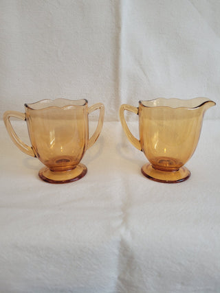 Vintage Amber Glass Open Sugar & Creamer Set RCD|115415