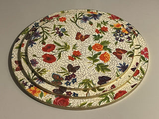 Vtg Floral Chintz Trivet Set/3, Round--SP RCD