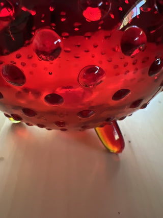 Hobnail amberina 3 legged dish RSV|90452