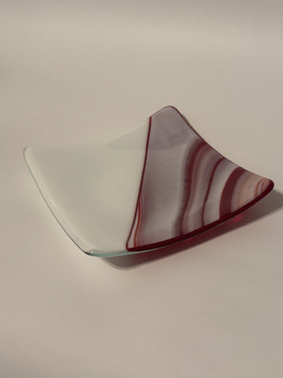 Fused Glass Red/White 6" Square Dish/Pillar Candle Holder - AnoGlass|52118