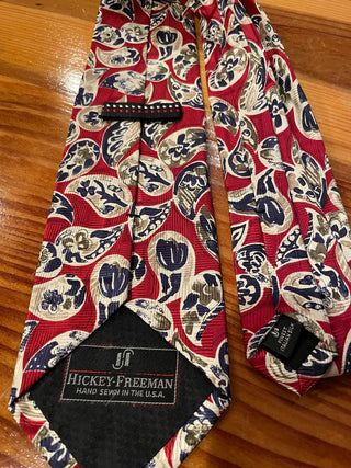 Hickey-Freeman Red Paisley 100% Silk Tie-MTS|113769