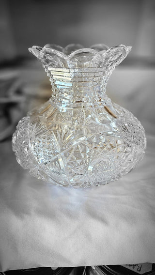 American Brilliant Cut vase -cut glass -  heavy - RCD