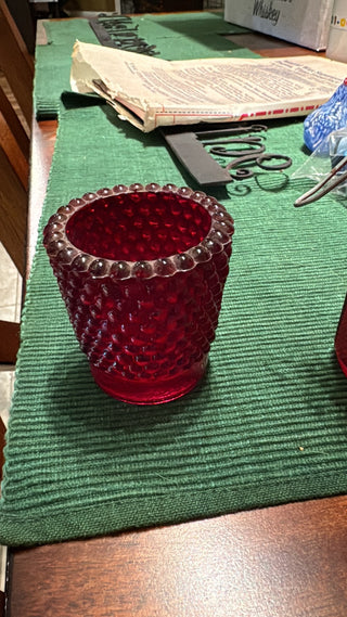 Vintage Ruby Red Hobnail Glass Votive-KL RCD