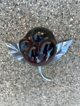 JP Amethyst Stone Fruit Art Glass and Metal Sculpture 3.5” x 4”