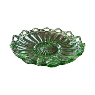 Fostoria Colonial Prism Uranium Glass Green Centerpiece Bowl -RSV