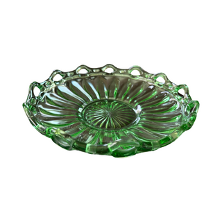 Fostoria Colonial Prism Uranium Glass Green Centerpiece Bowl -RSV