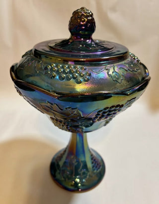 INDIANA GLASS Blue Harvest Grape Carnival Glass|70135