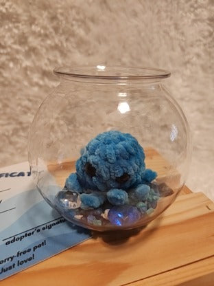 Aquatic Worry-free Pet: Octopus- turquoise, round aquarium, gems, adoption certificate