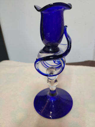 Vtg Hand Blown Cobalt Blue Candle Holder RCD|55738